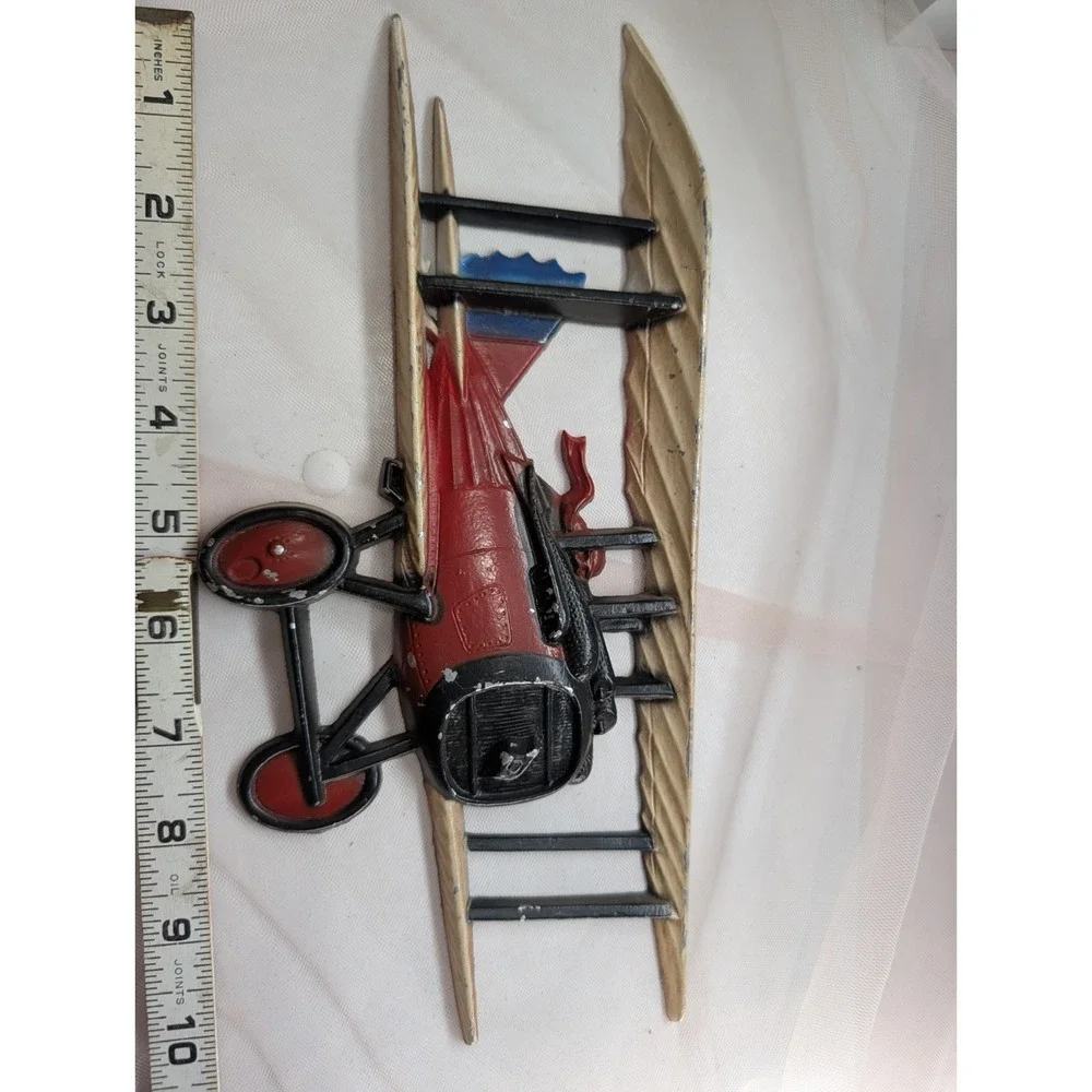 HOMCO USA Metal Biplane Wall Plaque Lot of 2 Yellow & Red Airplane Decor